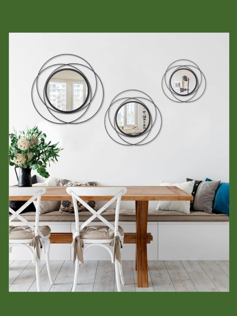 Modern Black Metal Circular Wall Mirror 16